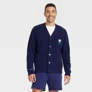 Goodfellow & Co - Men's Kindness Blooms Floral Print V-Neck Cardigan Navy Blue